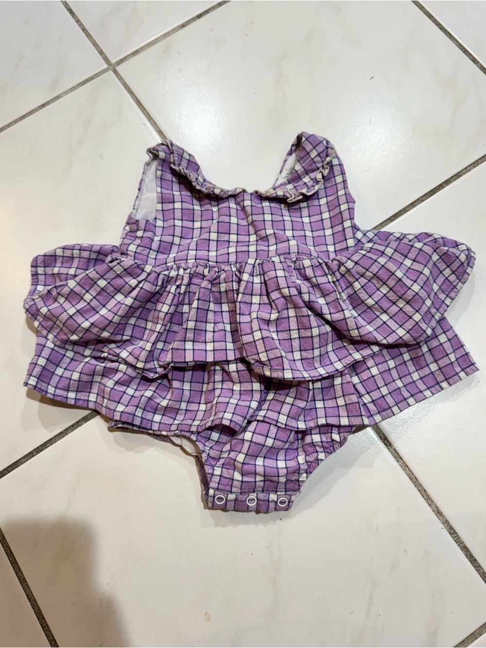 SweetHoney Purple Plaid Ruffle Baby Romper